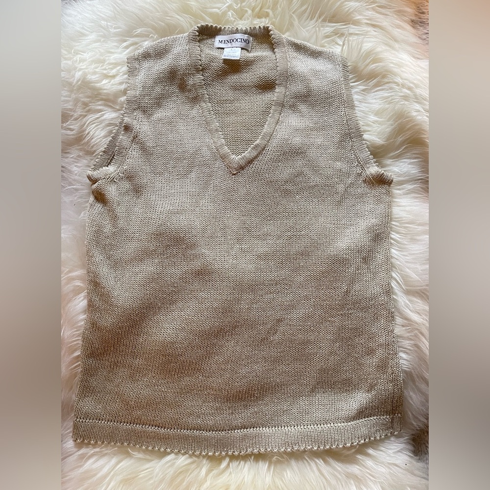 Mendocino V-neck Tan Knit Linen Tank Top